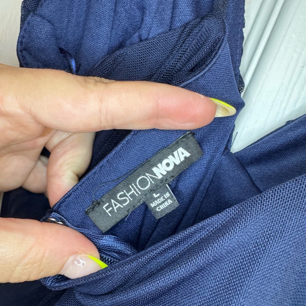 Navy Mesh Ruched Dress - Picture 6 of 6